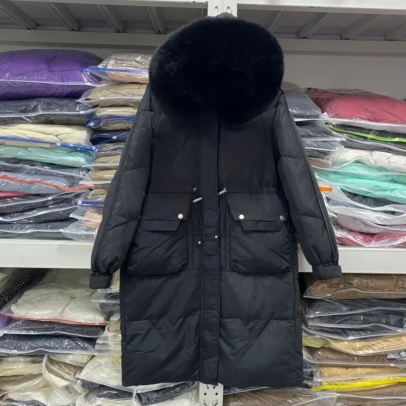 2023 nuovo inverno collo grande piumino di media lunghezza da donna addensato coreano Fit cappotto bianco cappotto da neve giacca da donna