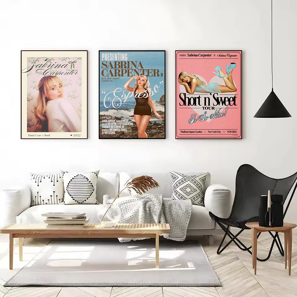 سابرينا نجار اسبريسو قصيرة N كلمات الموسيقى الحلوة مستوحاة الجمالية المشارك حائط لوح رسم صورة فنية ديكور المنزل هدية