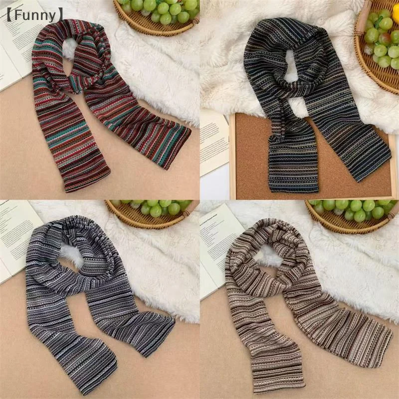 ómGrappig ParqueRetro Gebreide Kleurrijke Gestreepte Sjaal Herfst Winter Warme Hals Dikker Sjaal Populaire Dubbelzijdige Sjaal Accessoires Cadeau