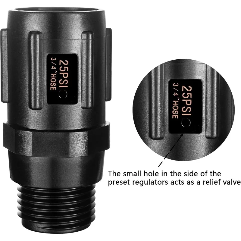 Regulador de presión para manguera de jardín de 25 PSI, 3/4" FHT × 3/4“ MHT, reductor de presión, regulador distribuidor para sistema de riego por goteo