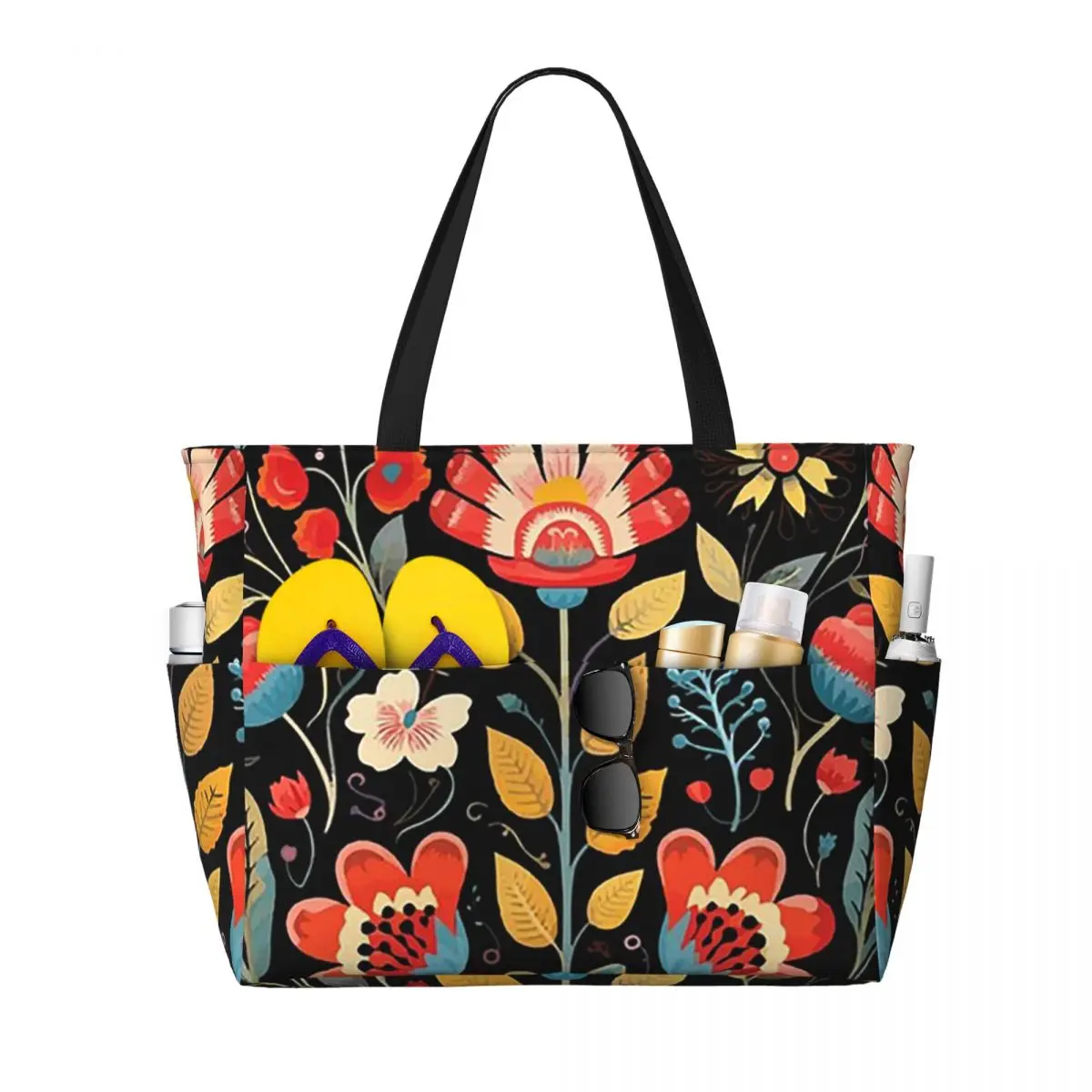 

Polish Folk Flowers Print Poland Floral Beach Tote Bag Sport Gym Yoga Duffle Large Tote Bag Women Travel Bag Fitness bag
