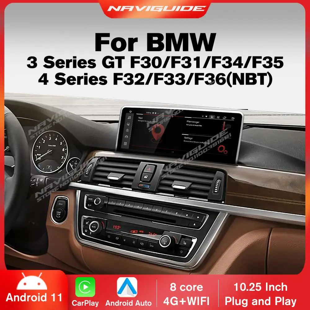 

NAVIGUIDE 10.25" Android 11For BMW 3 4 Series F30 F31 F32 F33 F34 F35 F36 NBT Car Radio Multimedia GPS Player 1920*720P Carplay