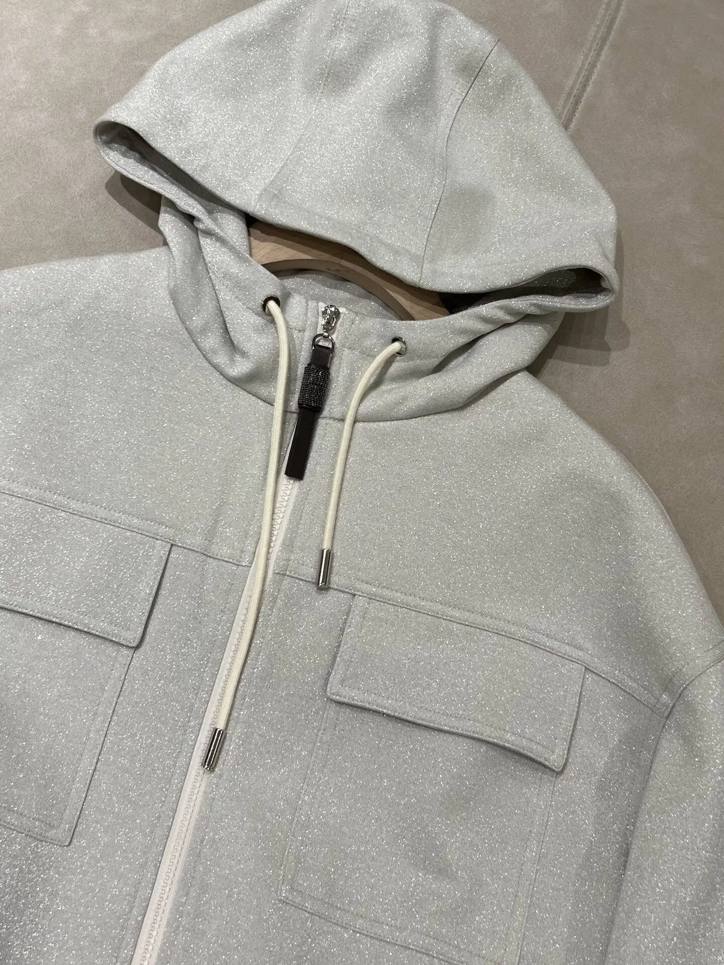New Spring/Summer High-Quality Women'S Sparkling Hooded Zip-Up Sweatshirt Jacket - Stylish, Versatile, And Elegant