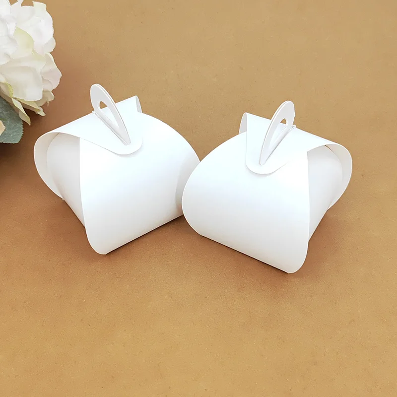 24/48Pcs White Lantern Candy Box With Handle Mini Sweet Wedding Favor Gift Box Fold Bread Packaging Bag Birthday Party Supplies