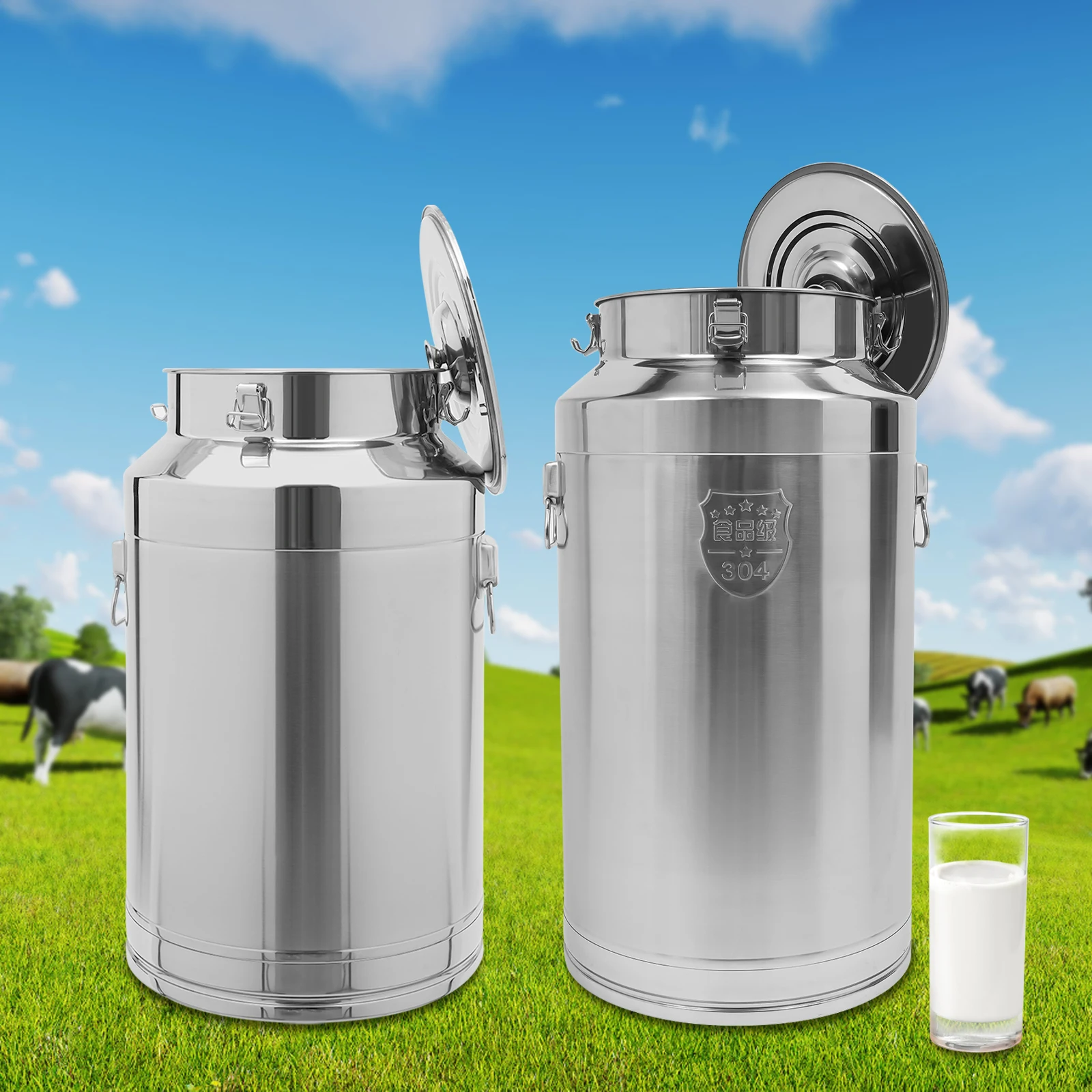 304 Stainless Steel Milk Jug Rust-Resistant Sealed Bucket Easy to Clean Large Capacity for Canteen/Home/Milk Shop 76L/88L