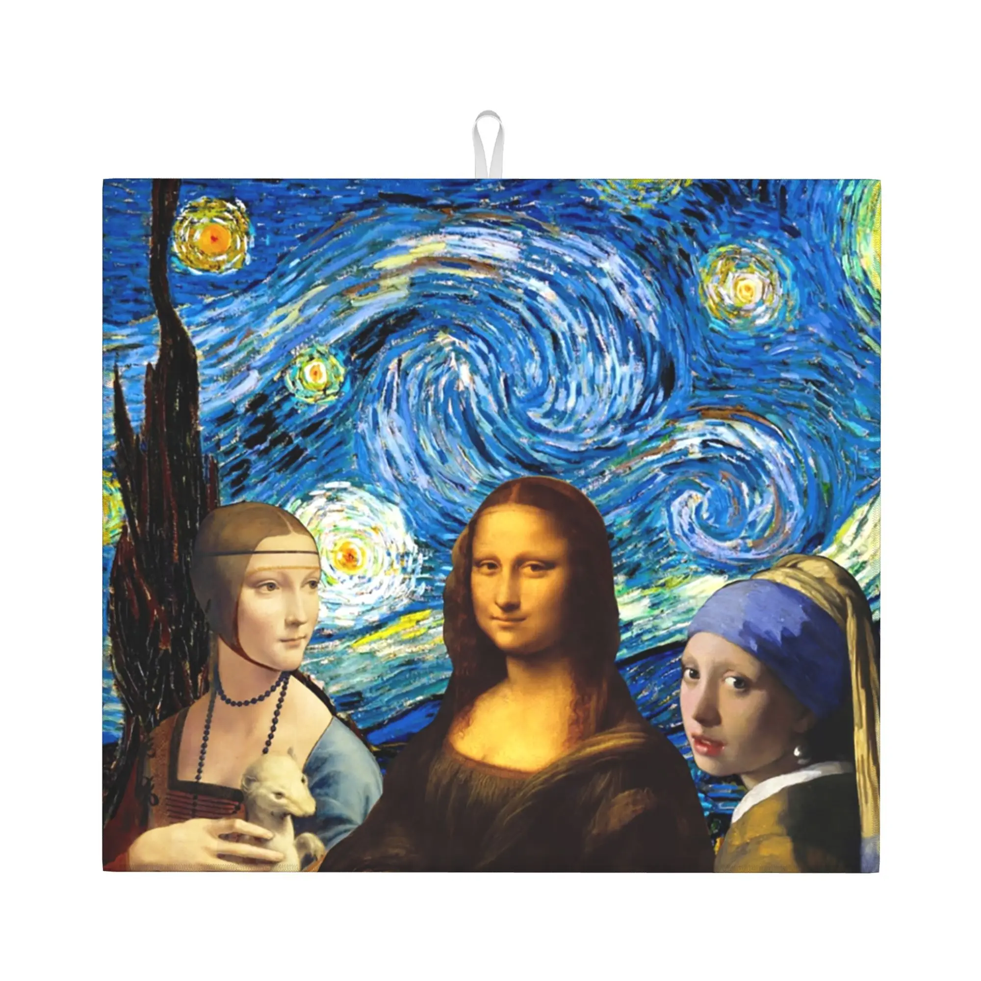 Drying Mat For Kitchen Mona Lisa Girl With Pearl Earring Barware Tableware Oil Proof Vincent Van Gogh Kitchen Sink Drying Pad