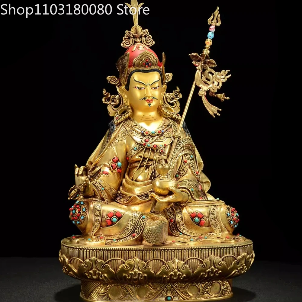 Copper gilding Padmasambhava buddha statue Nepal inlay Guru Rinpoche 