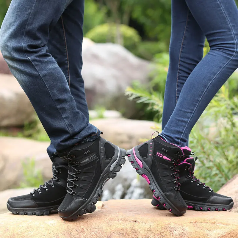 New Leather Men Hiking Shoes Women Wear-resistant Outdoor Ankle Boots Couple Sport Shoes Male Climbing Trekking Hunting Sneakers