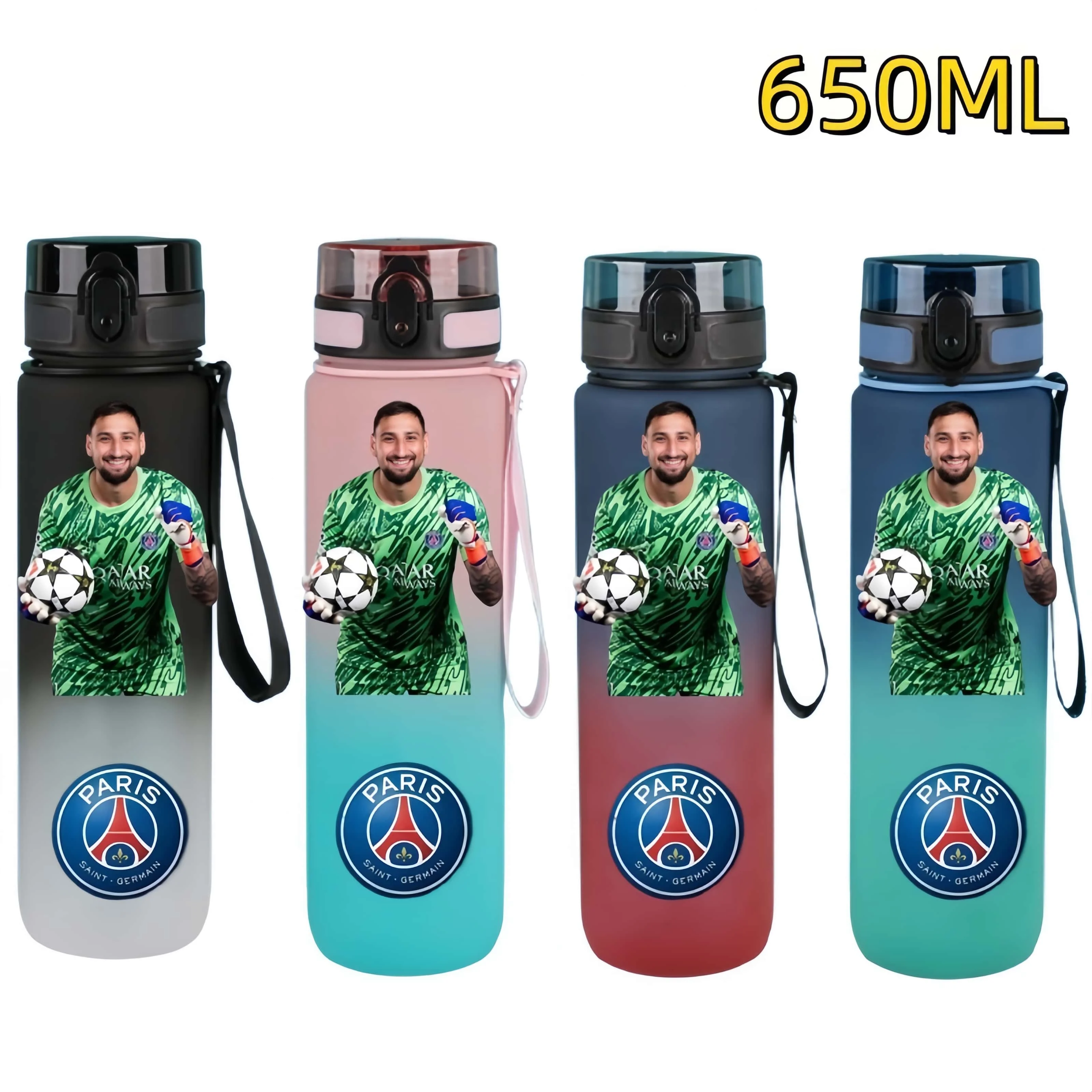 650ml 2025 챔피언 팀 축구 스타 워터 컵 Désiré Doué 휴대용 대용량 스포츠 피트니스 플립 커버 마시는 병
