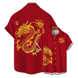 2024 Chinese Dragon 3d Printed Shirts For Men Loose Oversized Blouse Street Harajuku Sportswear New Year Shirt Men's Clothing