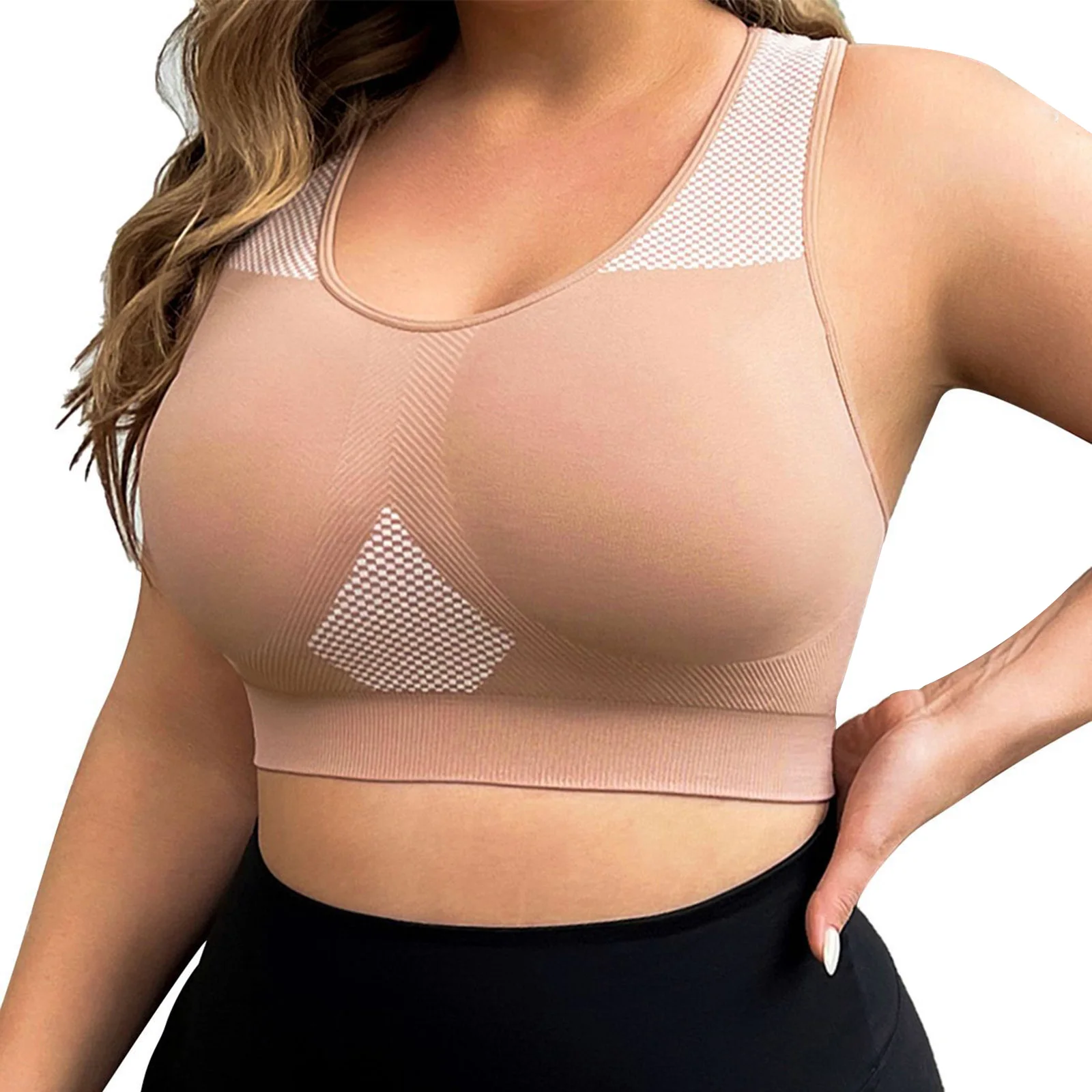 L-3XL Plus Size Sports Yoga Bra Women Seamless Sexy Push Up Fitness Vest Contrast Color U-Neck Workout Racerback Tank Tops image 3