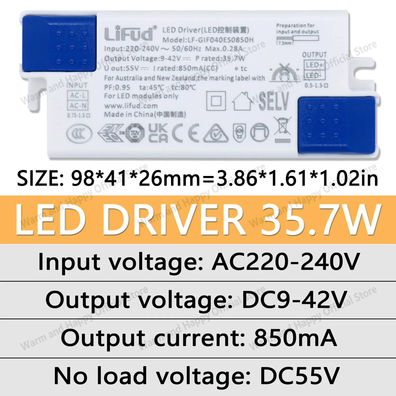 Lifud Led Power Supply 220-240V 25.2W 27.3W 29.4W 31.5W 33.6W 35.7W 37.8W 39.9W Led Drive DC9-42V  Lighting Transformador