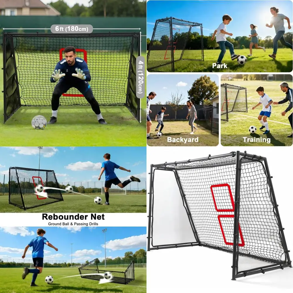 

Portable Heavy-Duty 6x4 Soccer Goal for Backyard and Training - Deep Net, Regulation Size, Weatherproof and Stable
