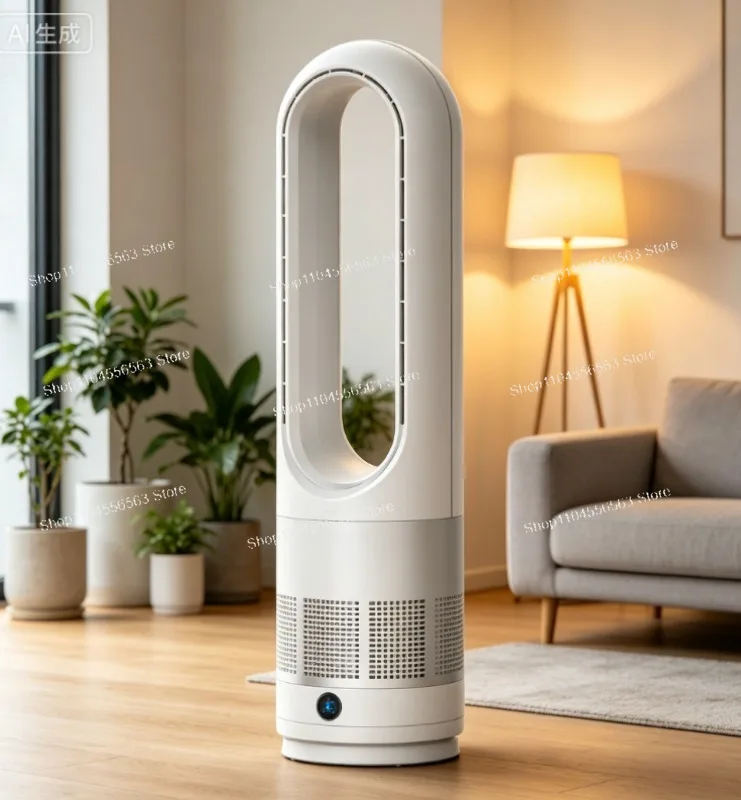 110V/220V 18 Inch Bladeless Fan with Heater,80° Oscillation 8H Timer 8 Speeds Air Purifier, Safe Quiet Tower Fan for Home Office