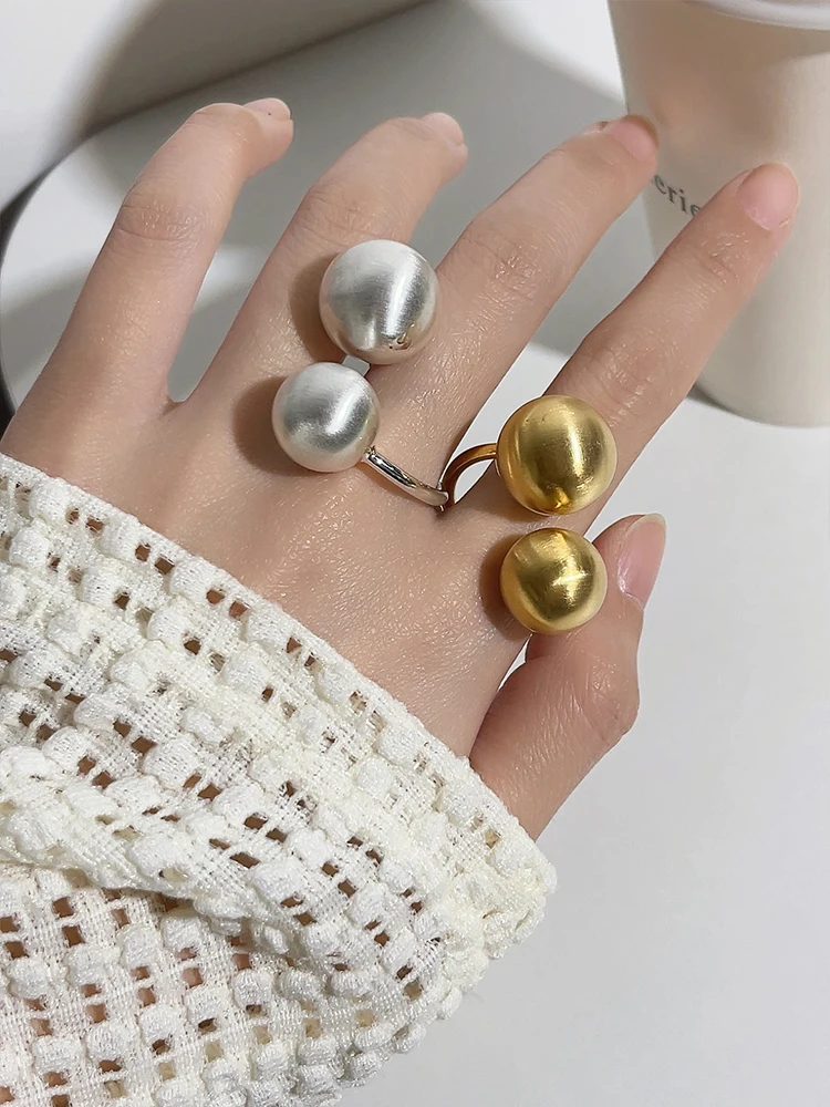 Ins Style Metal Brushed Sphere Ring for Women European Fashion Minimalist Index Ring Light Luxury Open Ring Jewelry