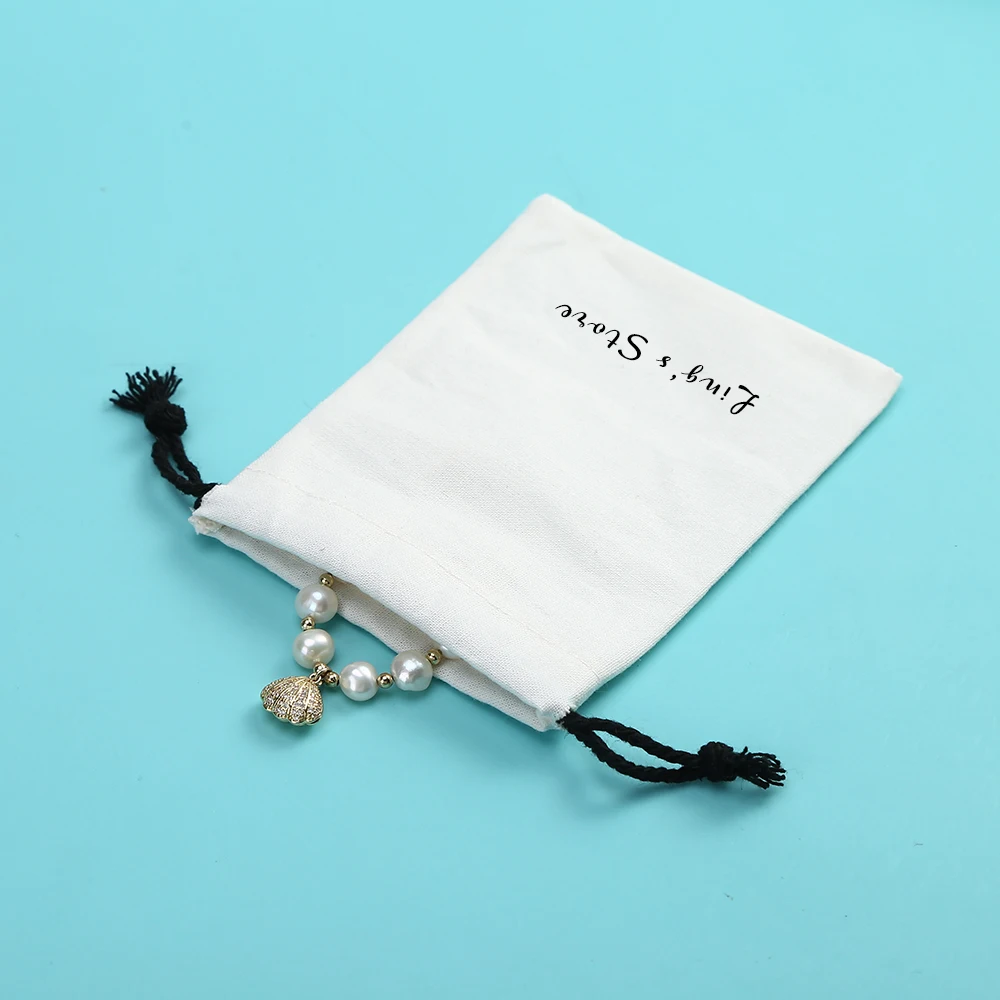 

100Pcs Chic Customized White Cotton Jewelry Bag Gift Organizer Drawstring Canvas Pouch For Earrings Ring Pendant Bracelet Pocket