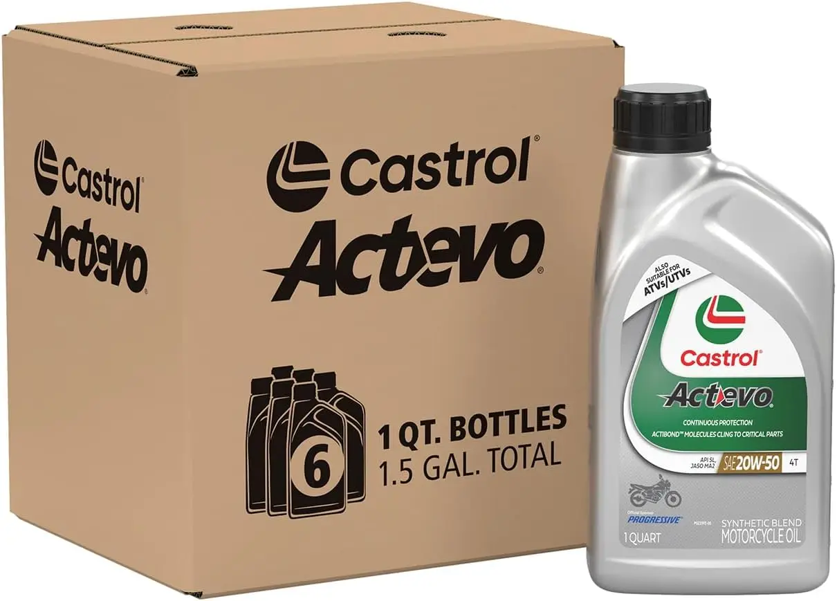 

High-Performance 4T 20W-50 Synthetic Blend Motorcycle Oil, 1 Quart, Pack of 6 for Engine Protection