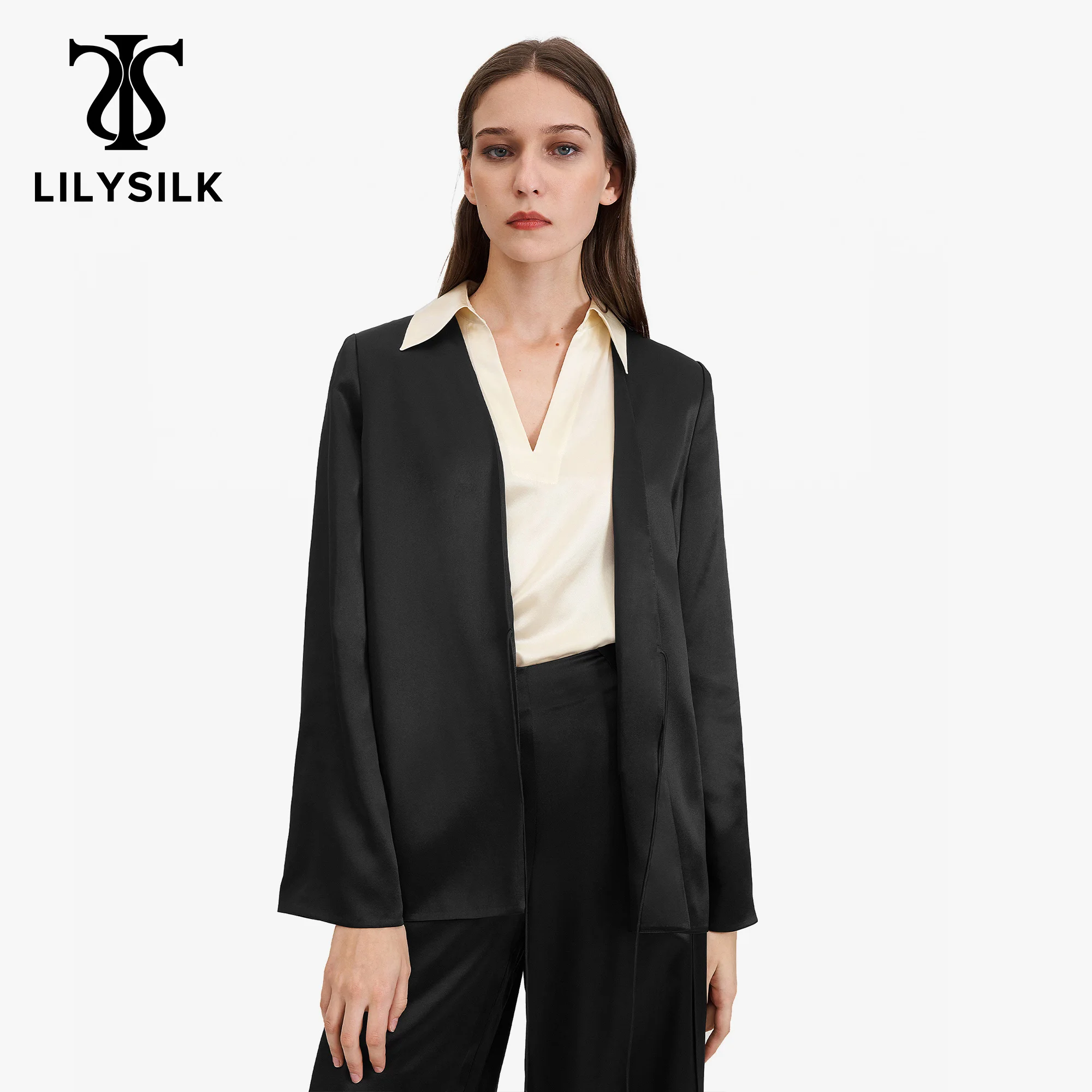 Blazer in seta LILYSILK per donna 22 momme New Femme cappotto con lacci a maniche svasate con spalline elementi essenziali per ufficio spedizione gratuita