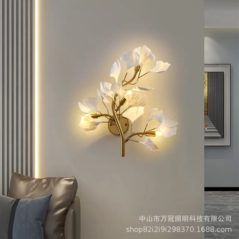 

Ginkgo leaf wall light luxury living room sofa background wall lamp creative foyer corridor simple Nordic bedroom bedside lamp