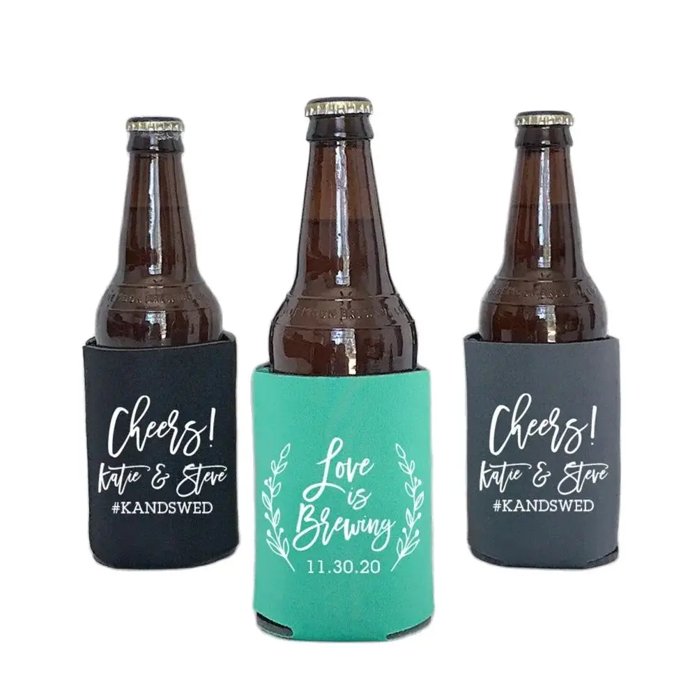 custom wedding can cooler / personalized wedding favor / custom can coolie / love is brewing / wedding custom drink / beer huggi