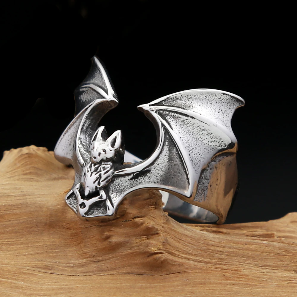 خواتم خفاش من الفولاذ المقاوم للصدأ للرجال والنساء ، خاتم حيوان راكب الدراجة النارية ، تميمة حفلات إبداعية ، مجوهرات عتيقة ، أزياء فاشية ، لطيفة ، بالجملة ، 316L #3