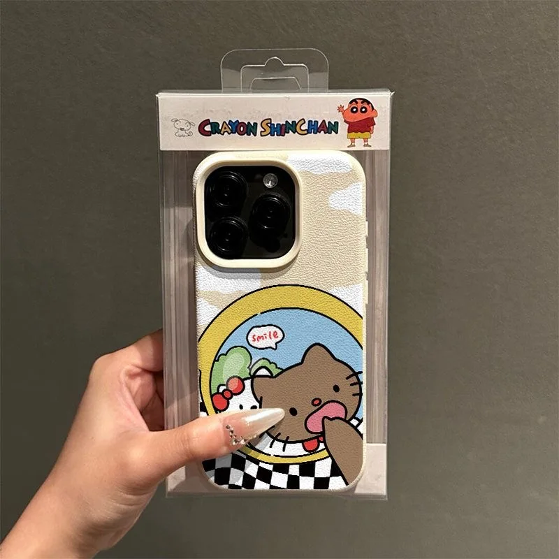 Cute Hello Kittys Fashion TPU Imitation Leather Phone Case for IPhone 16 Plus 15 14 13 12 11 Pro Max Shock-absorbing