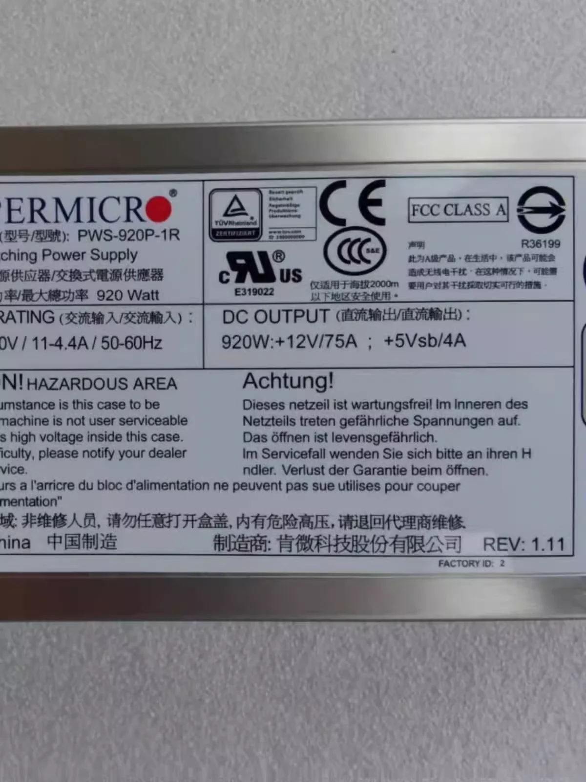 Imagem -02 - Fonte de Alimentação Pws-920p1r para Supermicro 920w 1u com Módulo Redundante de Ônibus Pfc e pm