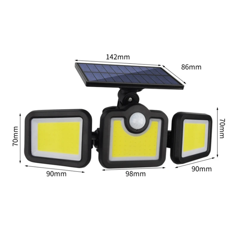 Solar LED Light Outdoor 3 Head Motion Sensor Remote Control Lamp Wide Angle Illumination Wall Lamp