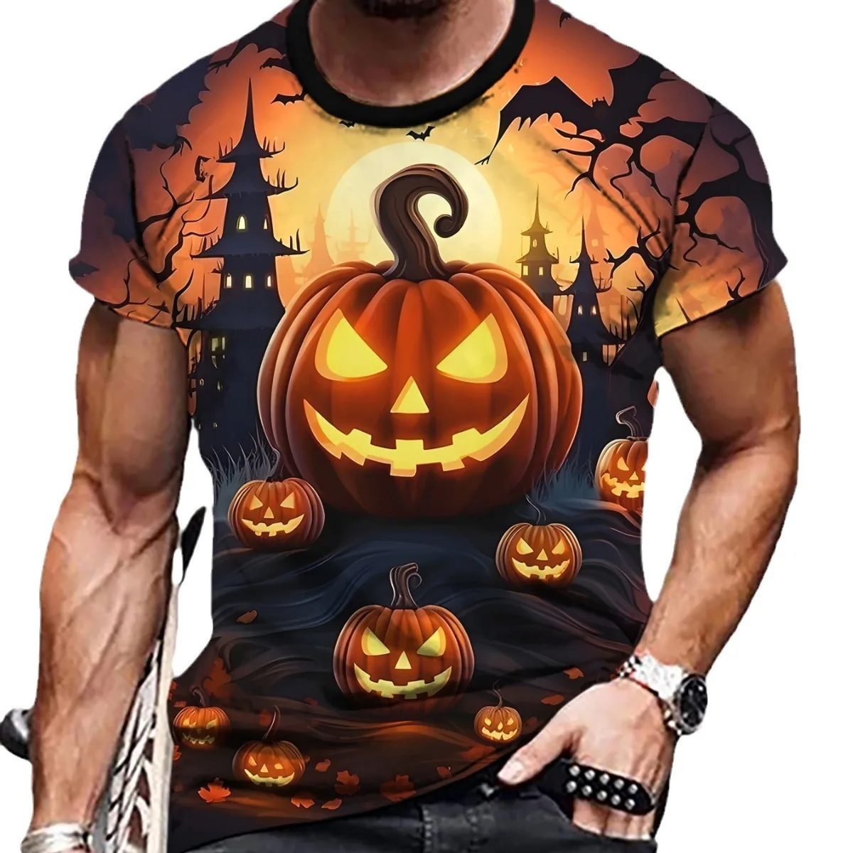 T-Shirt à Manches Courtes et Col Rond pour Homme, Estival, avec Impression Graphique 3D, pour Halloween, Nouveauté