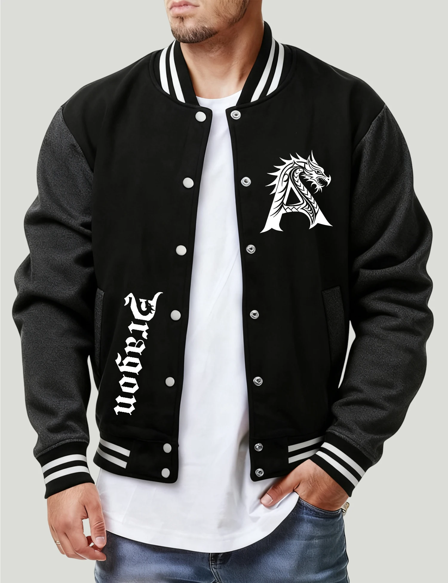 Chaqueta con diseño de dragón misterioso y letra A para hombre, chaquetas de gran tamaño, ropa informal de lana, ropa de calle cálida de moda para otoño, Unisex
