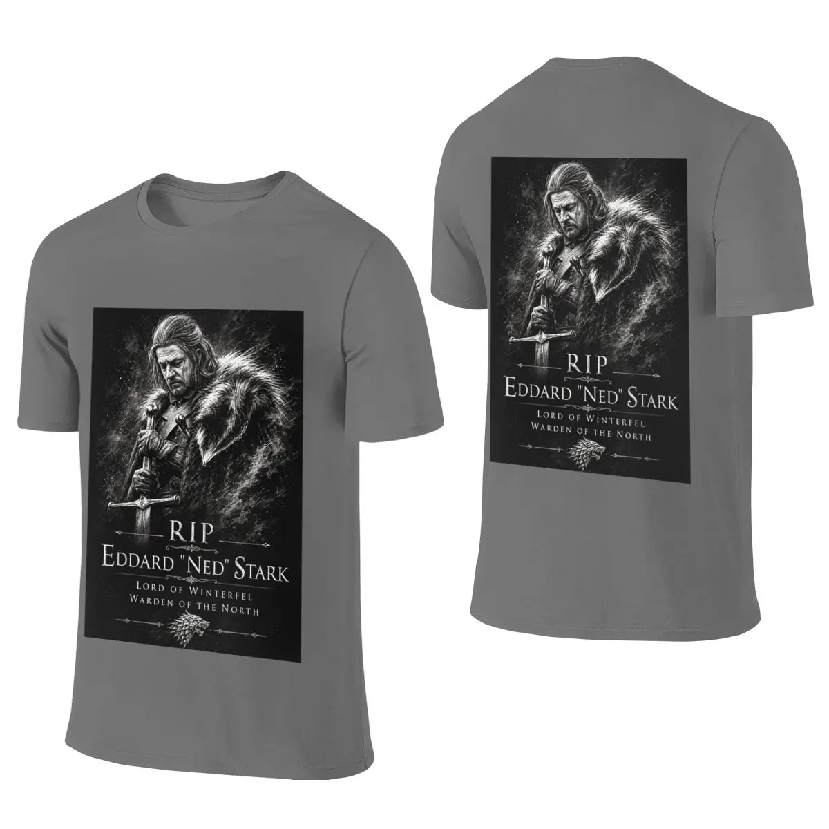 Ned Stark (Memorial) Japanese Fresh Reversible T-shirt Street Sports Embroidery Short Sleeve