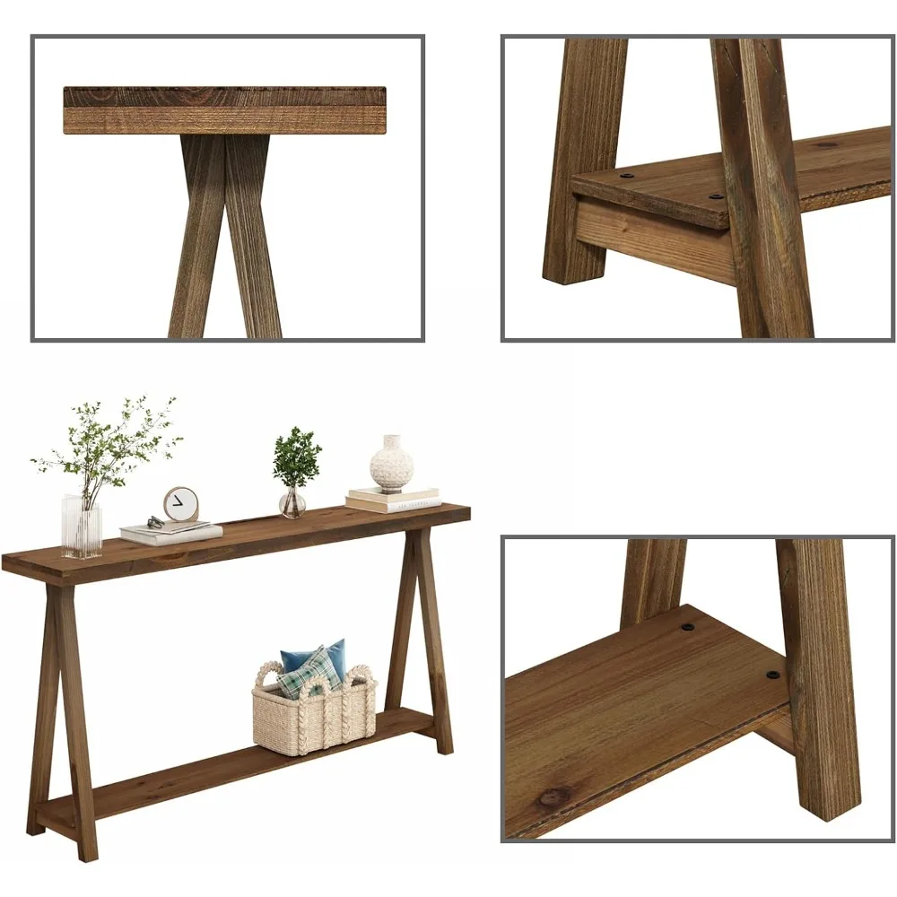 طاولات وحدة تحكم المزرعة لغرفة المعيشة، 63 طاولة أريكة من الخشب الصلب بطبقتين، طاولة مدخل ريفية للمدخل