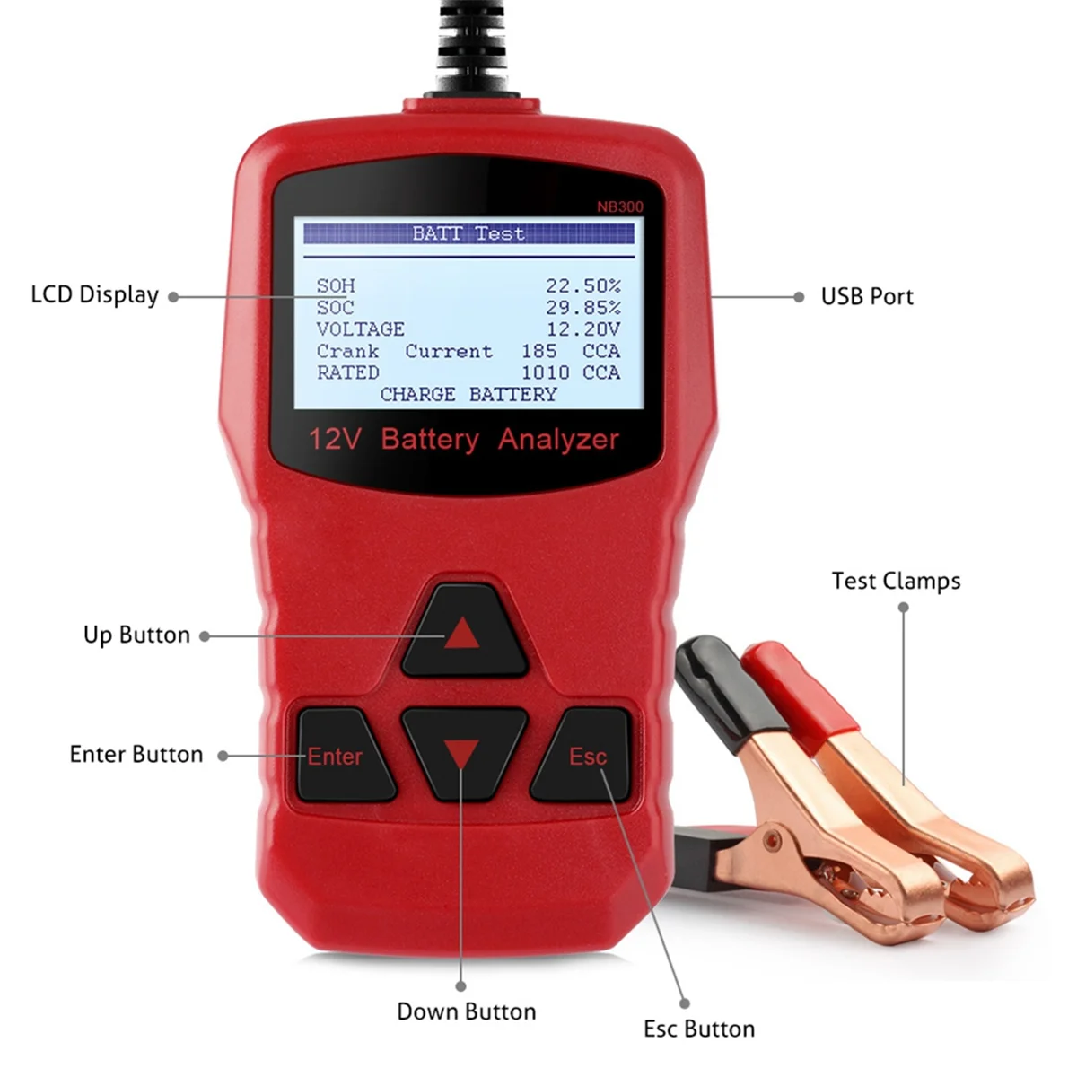 Nuovo NB300 12V Analizzatore Batteria Tester Batteria Auto CCA BCI CA MCA JIS DIN IEC EN SAE GB per Moto Auto Passeggeri