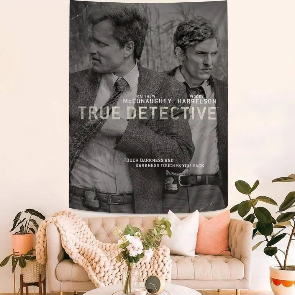 Classic Movie T-True D-Detective Anime Tapestry Hippie Flower Wall Carpets Dorm Decor Wall Hanging Home Decor