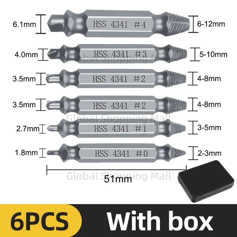 التالفة المسمار النازع مجموعة مركز مثقاب مجموعة أدوات النجارة كسر الترباس النازع البراغي مسامير مزيل النازع #6