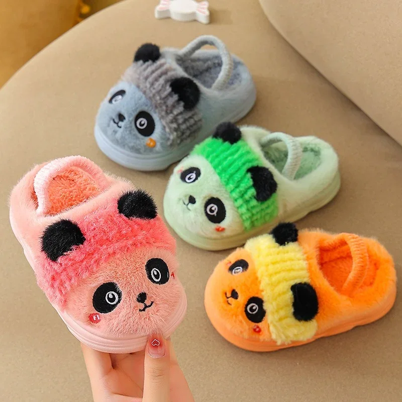 Winter Cartoon Panda Children Cotton Slippers Warm Cute Girls Toddler Home Slippers Soft Non Slip Boys Baby Shoes Plush Sandals