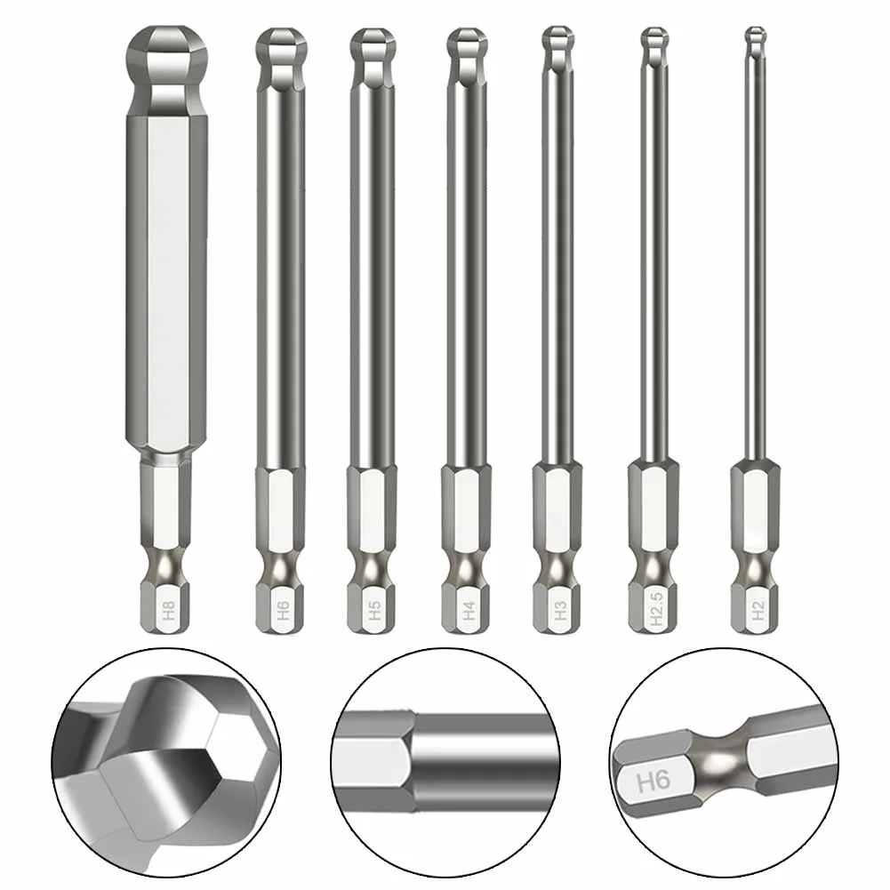 Ball End Hex chave de fenda, Multi-Function Hand Tool Parts, Bits driver magnético, broca métrica, 2mm, 2.5mm, 3mm, 4mm, 5mm, 6mm, 8 milímetros, 65