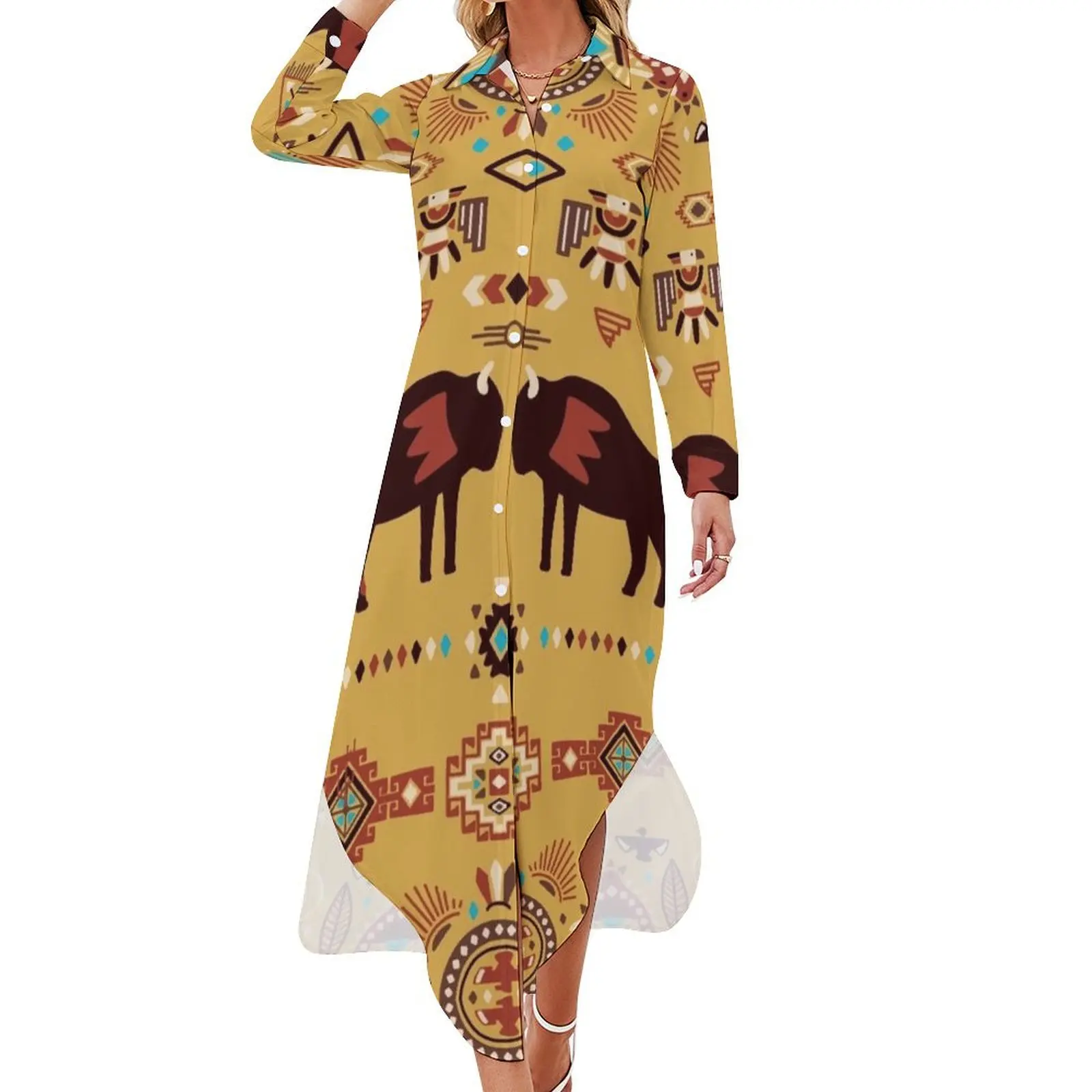 

NATIVE Long Sleeved Shirt Dress Long dresses Women's dress women's evening dresses