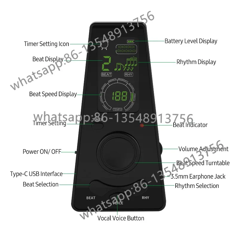 

Электронный цифровой метроном, таймер, универсальный электронный метроном с регулятором громкости и скорости, аккумулятор, USB-метроны