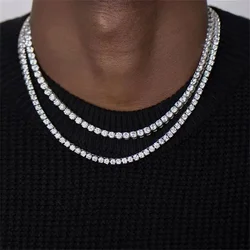 4mm Hip Hop Zircon Crystal Necklace For Men Rock Silver Color Tennis Chain Necklace For Women Fashion Party Jewelry Gift