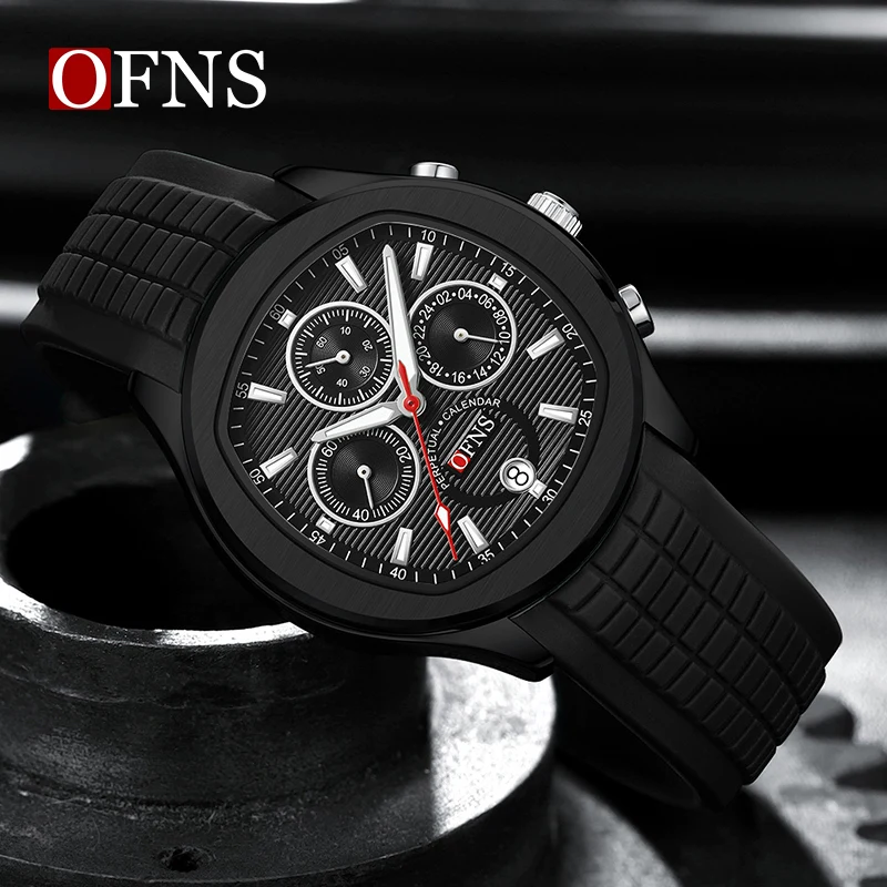 OFNS 8019 Man Calendar Watch High Quality Waterproof Chronograph Men\'s Wristwatch 2024 Silicone Men Quartz Watches Casual Clock