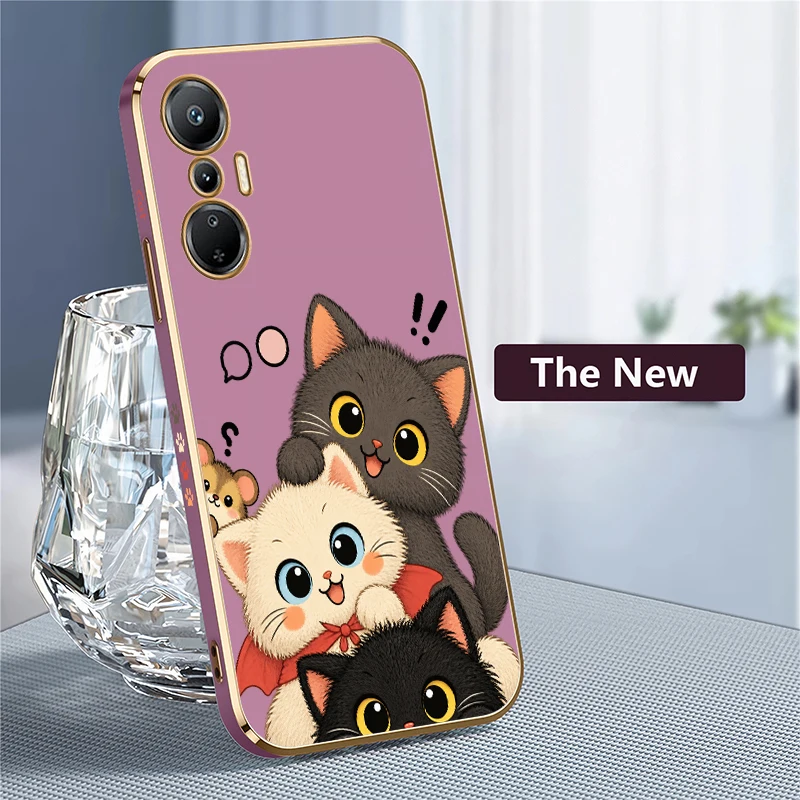 Cute Cartoon Cat Phone Case For Infinix Hot 12 11s 10 9 8 Pro 12i 10 Play Plating Silicone Soft Shockproof Full Protection Funda - view 4