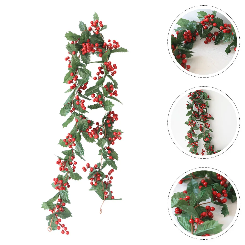 

Artificial Red Berry Garland Green Leaf Xmas Hanging Garland Christmas Decoration Party Supplies Simulation Rattan Decor