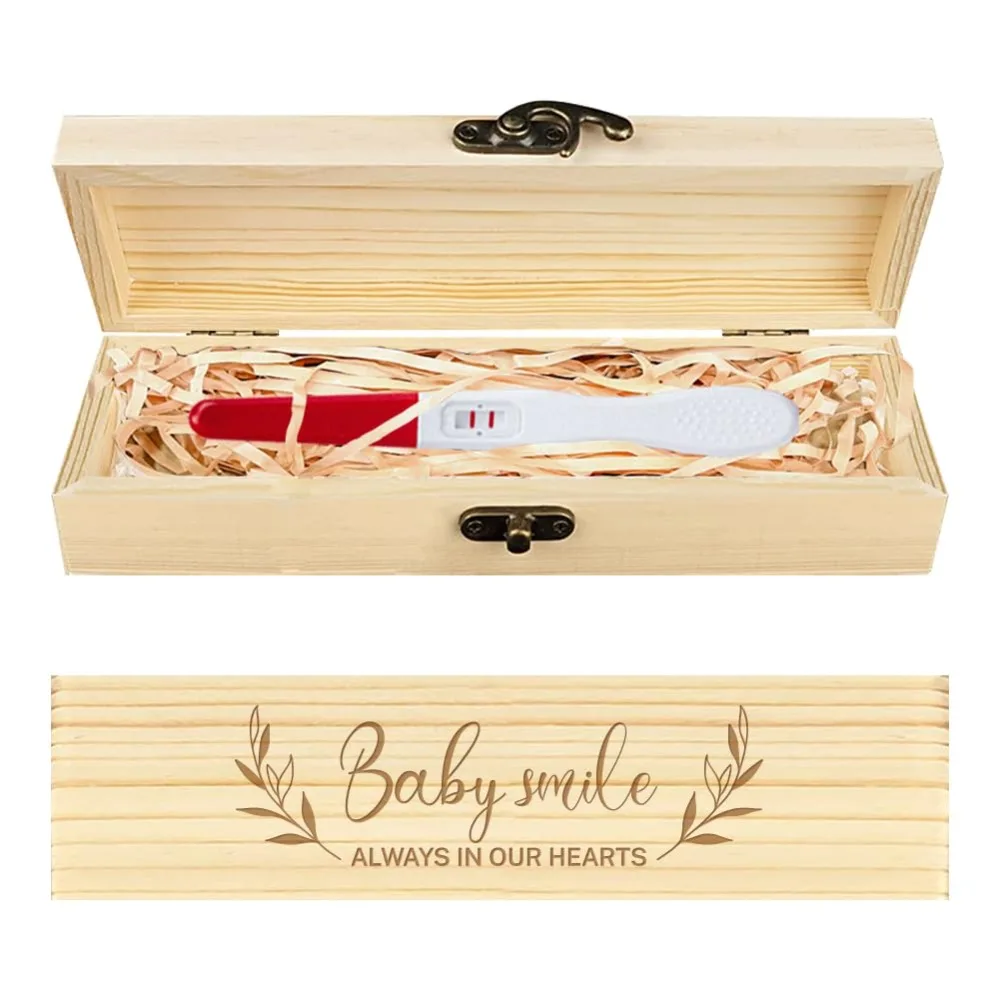 

Pregnancy Test Keepsake Box Leaves Wooden Pregnancy Announcement Gifts Box with Raffia Ribbon and Lock Announcement Gifts