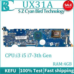 KEFU UX31A2 Laptop Motherboard For ASUS UX31A Mainboard 4G-RAM I7 I5 I3 3th Gen REV:4.1 REV:2.0