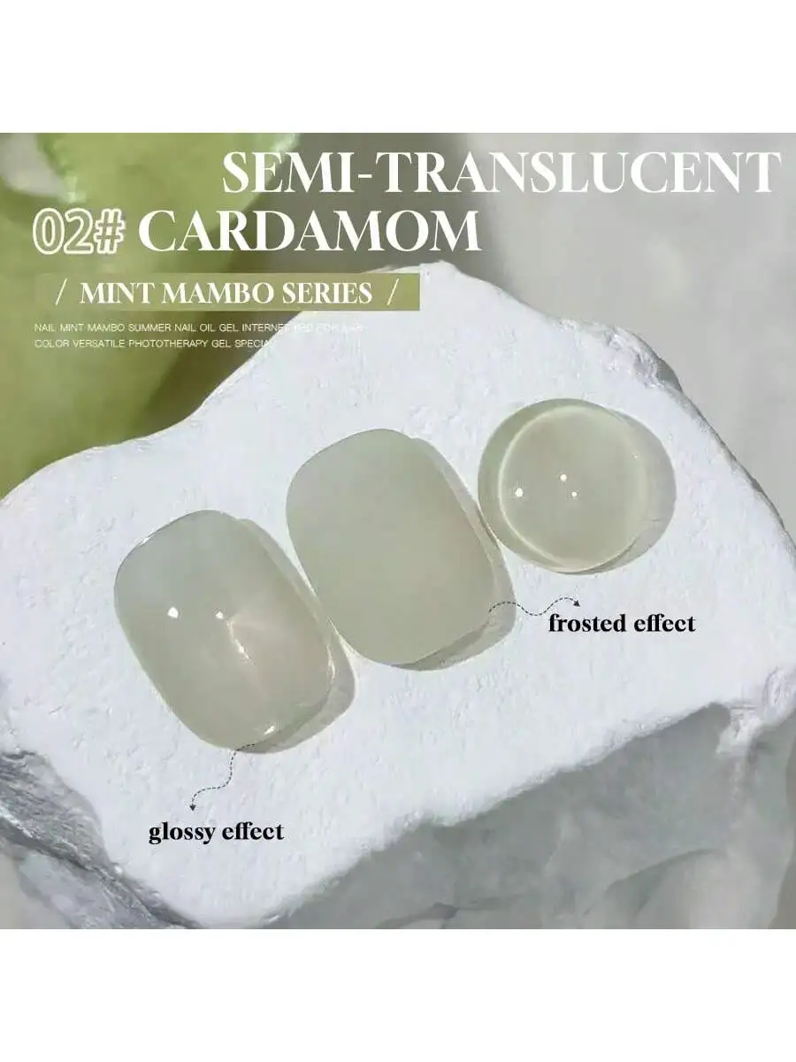 1 esmalte de uñas Miss Comoy 15ML Mint Mambo. Gel de ojo de gato flash con cuentas verdes de cardamomo vegano.