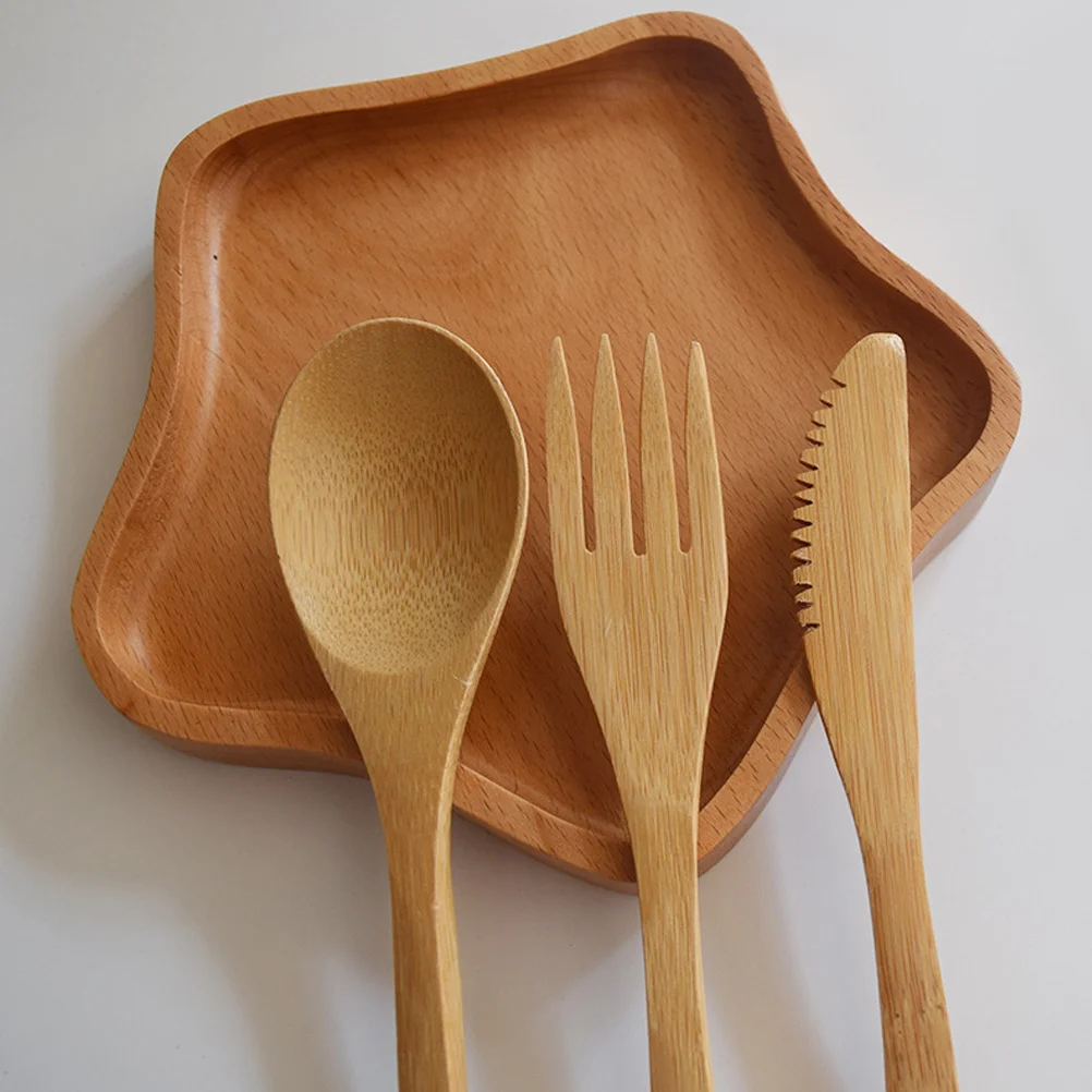 

3Pcs Bamboo Spoon Fork Knife Set Ecofriendly Wooden Cutlery Resistant to Heat Steam Damage for Various Parties