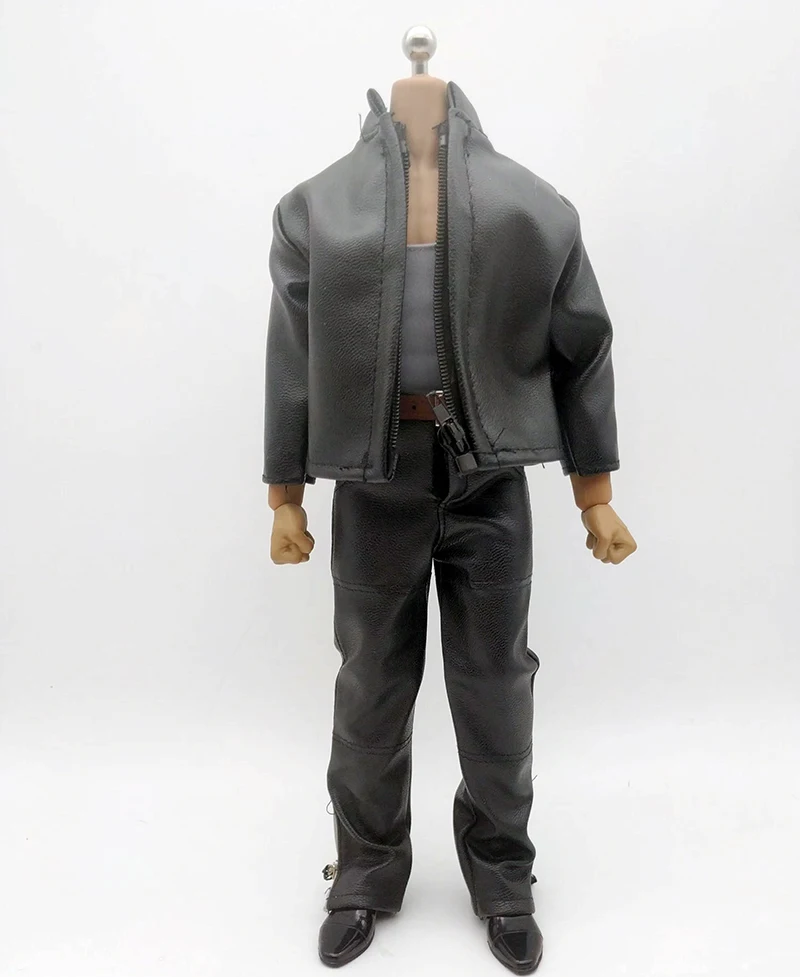 

1/6 Scale Male Solider Black Leather Jacket with Pants Shoes Vest Clothes Set for 12in Action Figure Body Doll Toys