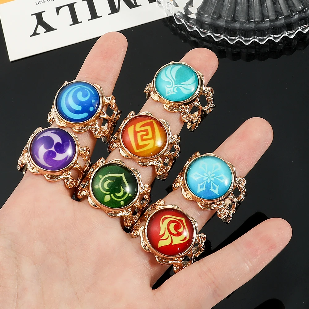 Genshin Impact Seven Elements Ring Electro Dendro Stainless Steel Ring Jewelry Eye Of God Vision Hydro Anemo For Game Player