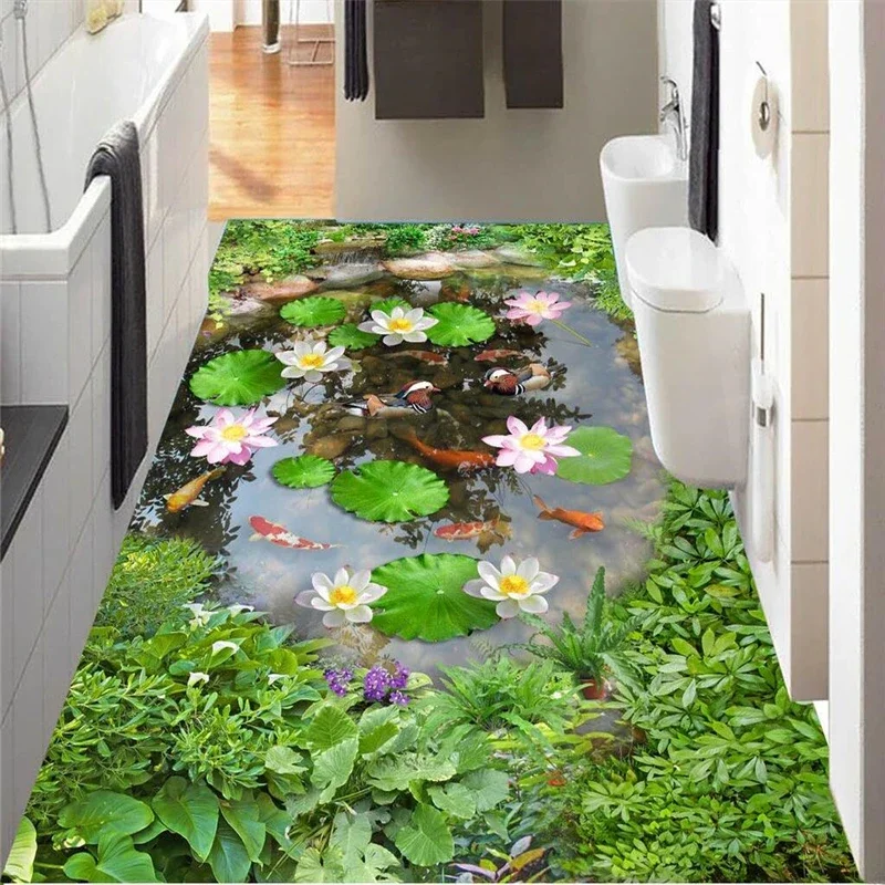 beibehang Custom 3D floor wallpaper a Wang pool of water Bibo Tam 3D floor vinyl floor waterproof self - adhesive wallpaper